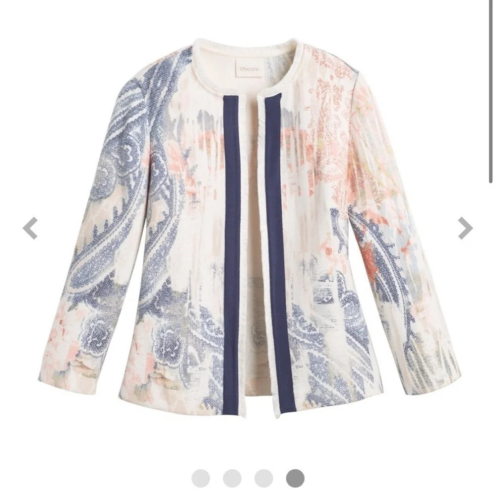 Chico’s watercolor print textured jacket size 1 - Picture 3 of 9